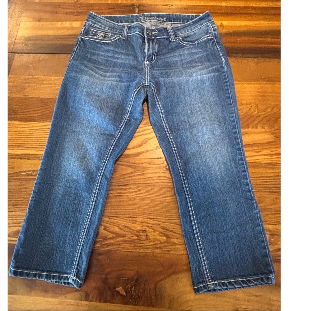 ND Weekend Womens 16W Medium Wash Fleur-De-Lis Embroidered Crop Jeans Capris